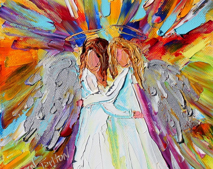 Original Oil ANGEL Friends PALETTE Knife Painting Modern Etsy