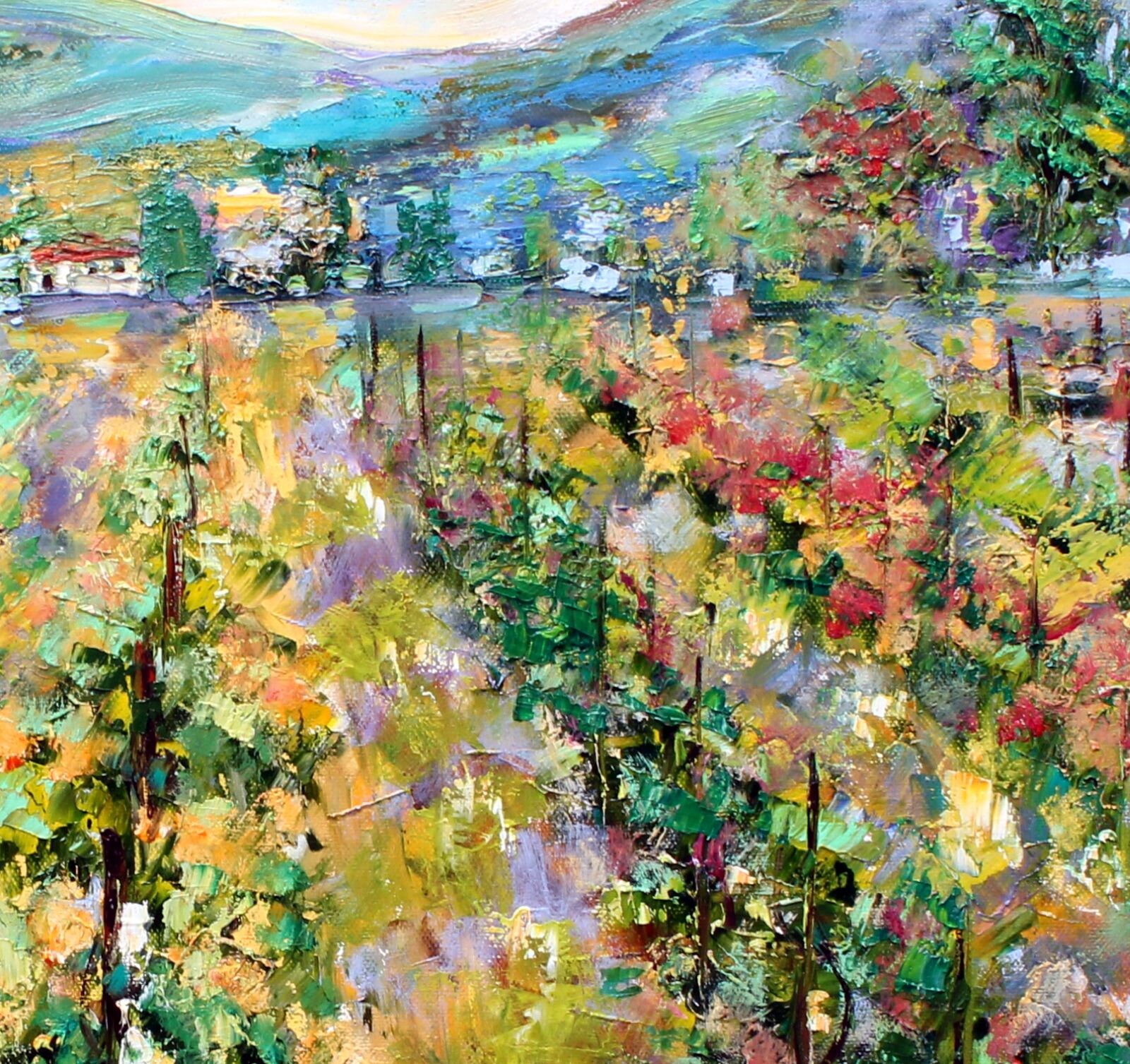 Vineyard painting Original oil landscape palette knife impressionism on