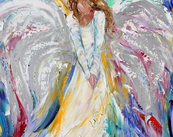 Angel Print, angel print on canvas, angel art, religious art, made from image of past oil painting by Karen Tarlton