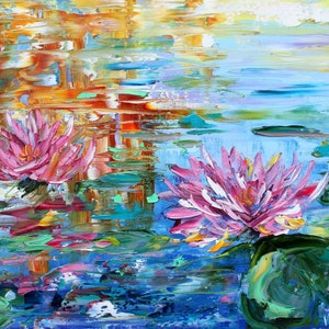 Water Lily canvas print, flowers, Water lilies smooth print on canvas, made from image of past painting by Karen Tarlton fine art