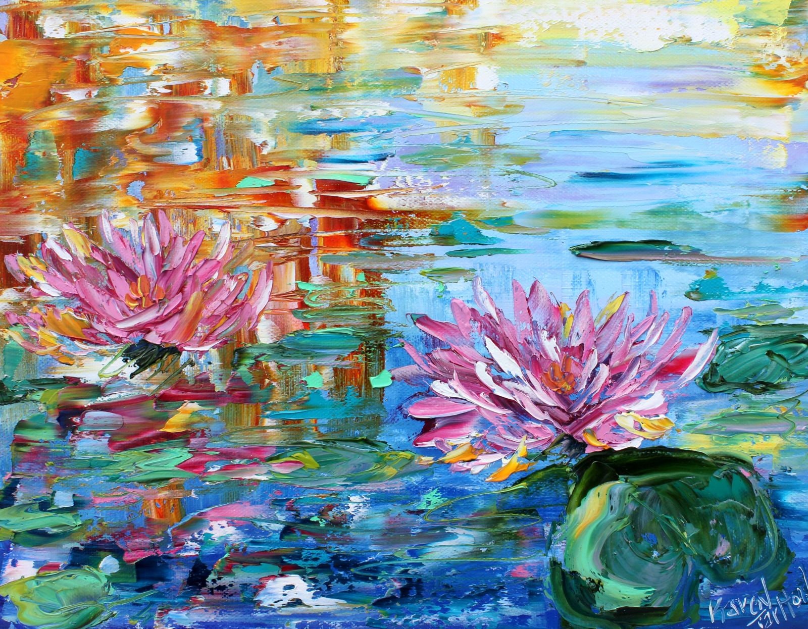 Lily Pad Painting, Lotus Flower Painting, Lily Pad Art, Lotus