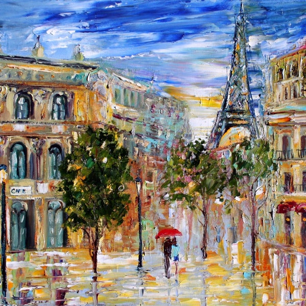 Paris print on watercolor paper made from image of past painting by Karen Tarlton - Paris Twilight modern impressionism fine art
