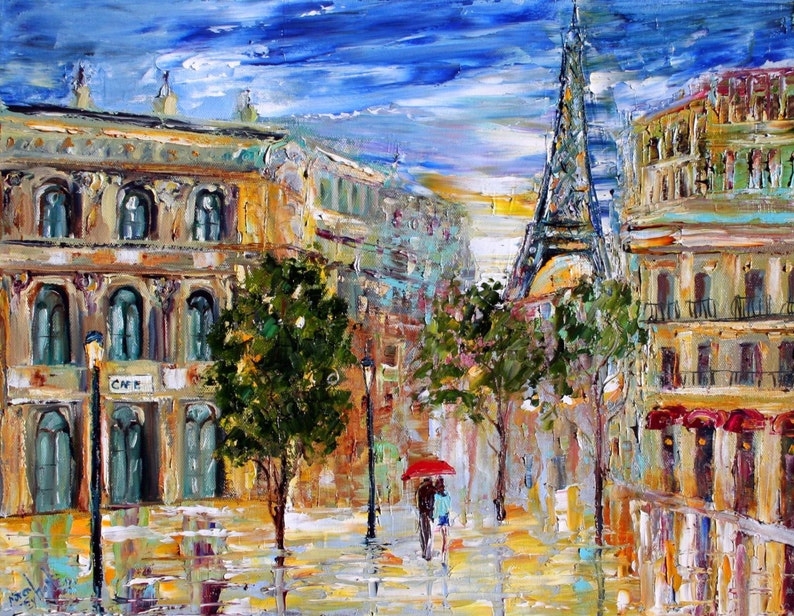Paris print on watercolor paper made from image of past painting by Karen Tarlton Paris Twilight modern impressionism fine art image 1
