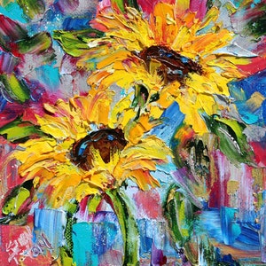 Sunflower Joy print on canvas, sunflowers art, smooth print made from image of past flower painting by Karen Tarlton