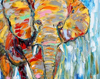 Elephant print, Elephant art, Fine art Print made from image of past oil painting  - The Elephant - by Karen Tarlton