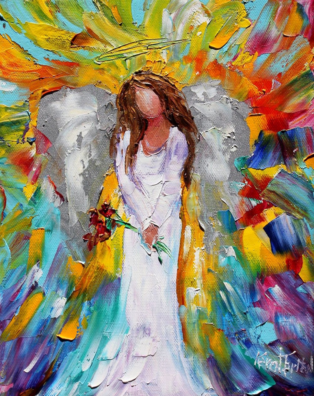 Angels And Roses Angel With Roses Print: Impressionist Art on Watercolor Paper - Etsy