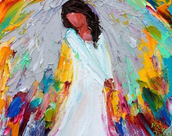 Colorful angel PRINT, made on watercolor paper from image of past painting by Karen Tarlton fine art impressionism