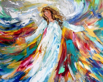 Angel Bright print on canvas, angel art, religious art, made from image of past painting by Karen Tarlton