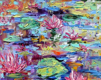 Water Lily canvas, flower print, Water lilies smooth print on canvas, made from image of past painting by Karen Tarlton fine art