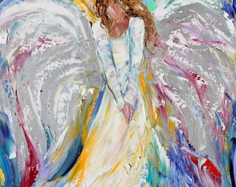 Guardian angel print on canvas, angel art, religious art, made from image of past painting by Karen Tarlton