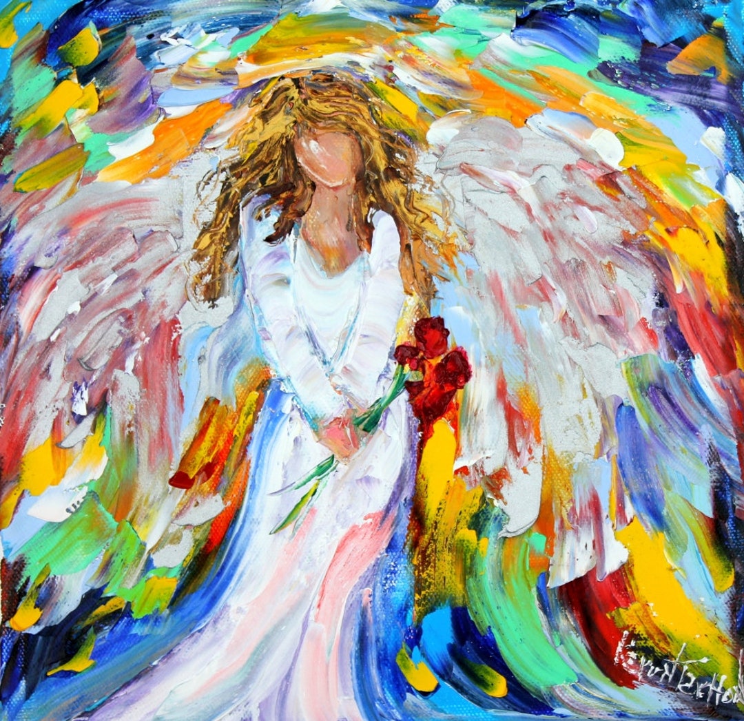 Angel With Roses Art Print: Karen Tarlton Impressionism Canvas - Etsy
