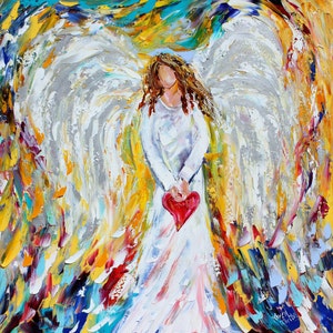 Angel print on watercolor paper, Love, with heart, made from image of past painting by Karen Tarlton fine art impressionism