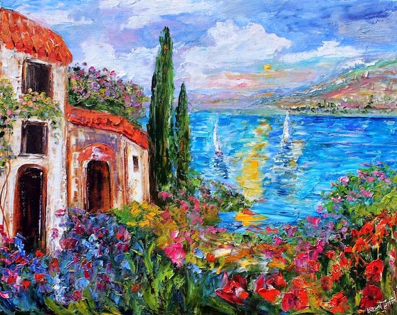 Amalfi Coast Print: Italy Impressionism Art on Watercolor Paper
