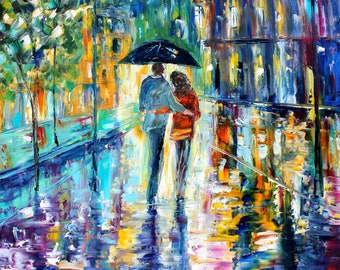 Custom Original Oil painting Romance Couple in love, wedding, palette knife fine art modern impressionism on canvas by Karen Tarlton