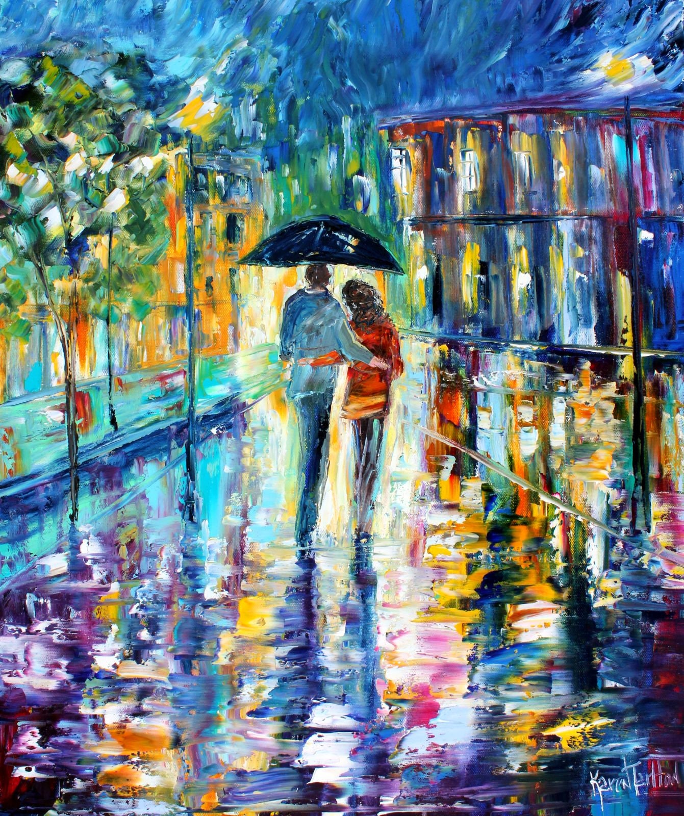 Custom Original Oil Painting Romance Couple In Love Wedding Palette