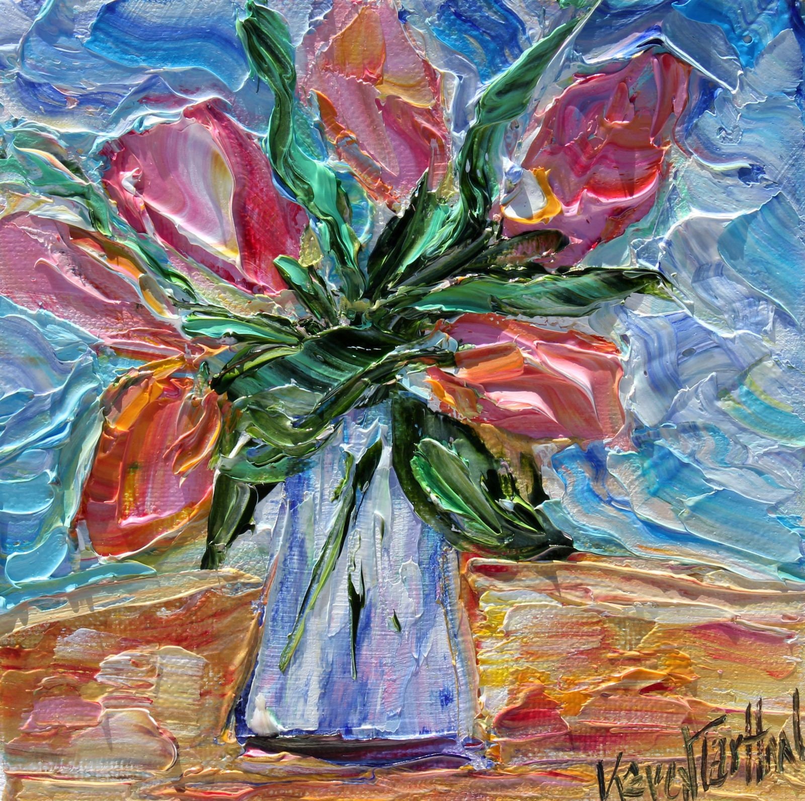 Tulip flowers painting, flower art, original oil palette knife ...