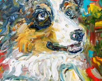 Aussie dog print on watercolor paper - made from image of past painting by Karen Tarlton - impressionistic palette knife modern art
