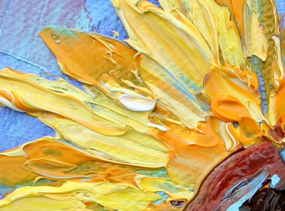 Sunflower painting original oil palette knife impressionism on canvas ...