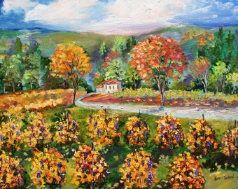 Afdrukken van Napa Valley Vineyard Gallery kwaliteit Giclee print op canvas van afbeelding van vorig schilderij van Karen Tarlton beeldende kunst