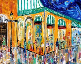 New Orleans canvas print, Cafe du Monde art, NOLA art print made from image of past painting by Karen Tarlton - French Quarter