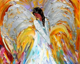 Angel print on canvas, angel art, religious art, made from image of past oil painting by Karen Tarlton