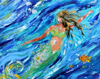 Mermaid art, canvas print, made from image of past painting by Karen Tarlton fine art