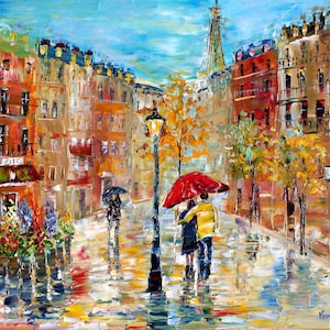 Paris print, Paris Romance smooth canvas print, Paris art, Paris art on canvas, made from image of past painting by Karen Tarlton