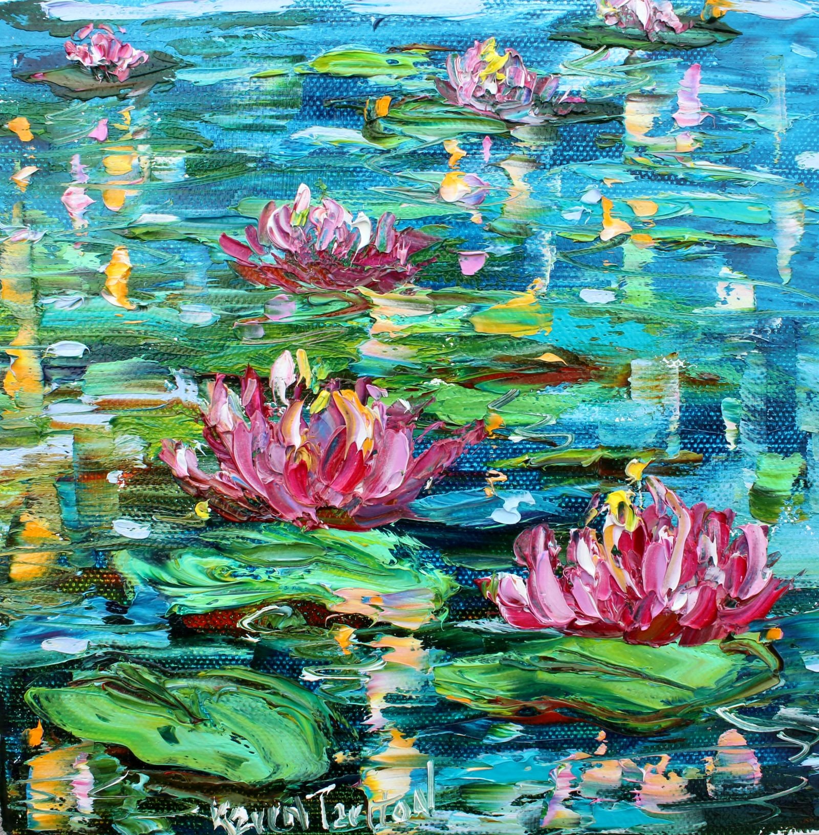 Water Lily painting, waterlilies art, original oil abstract
