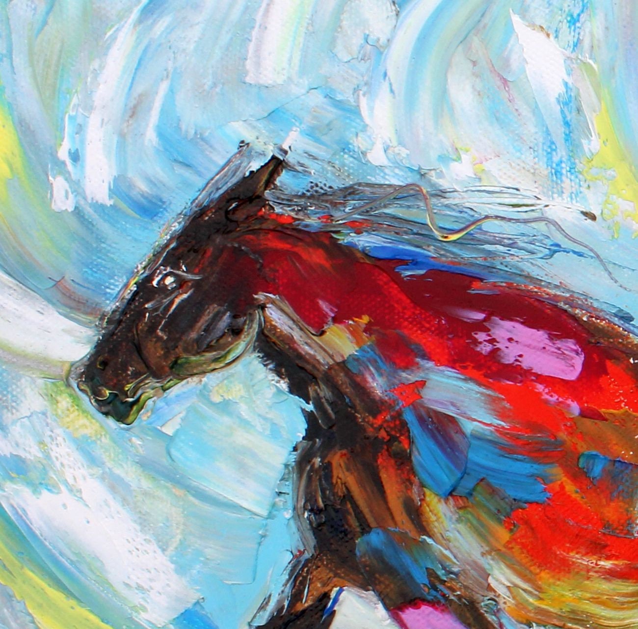 Wild Horses painting in oil palette knife impressionism on canvas fine