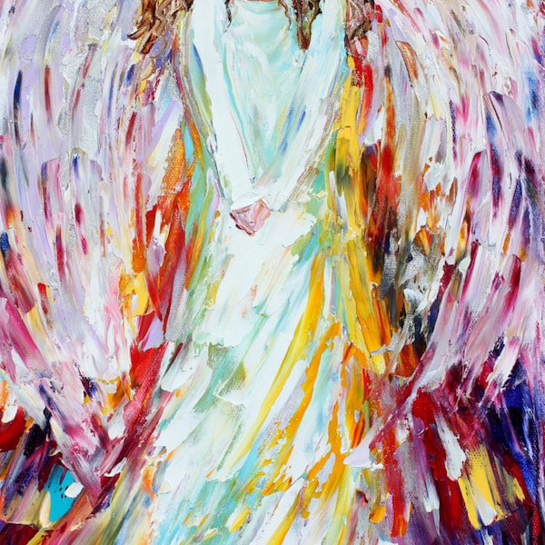 Angel of Joy Art Print: Colorful Impressionist Painting on Watercolor Paper