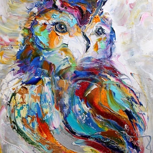 Owl print on canvas, owl art, Bright Eyed Owl, bird art,  made from image of past painting by Karen Tarlton fine art