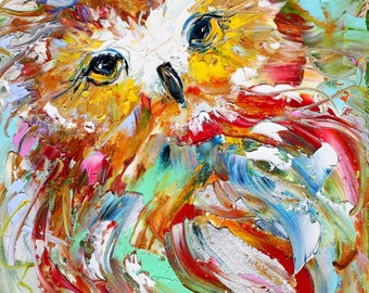 Owl print on watercolor paper made from image of past painting by Karen Tarlton