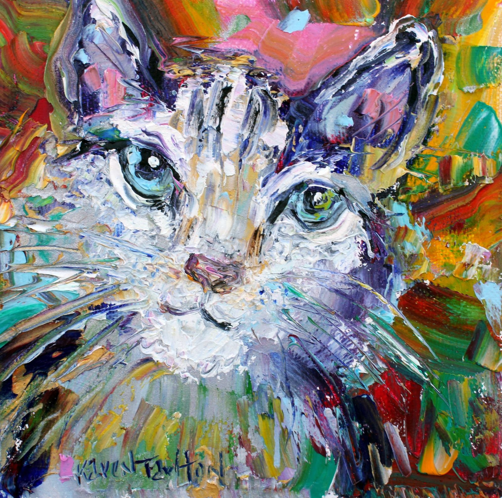 Cat painting kitten art pet original oil palette knife Etsy