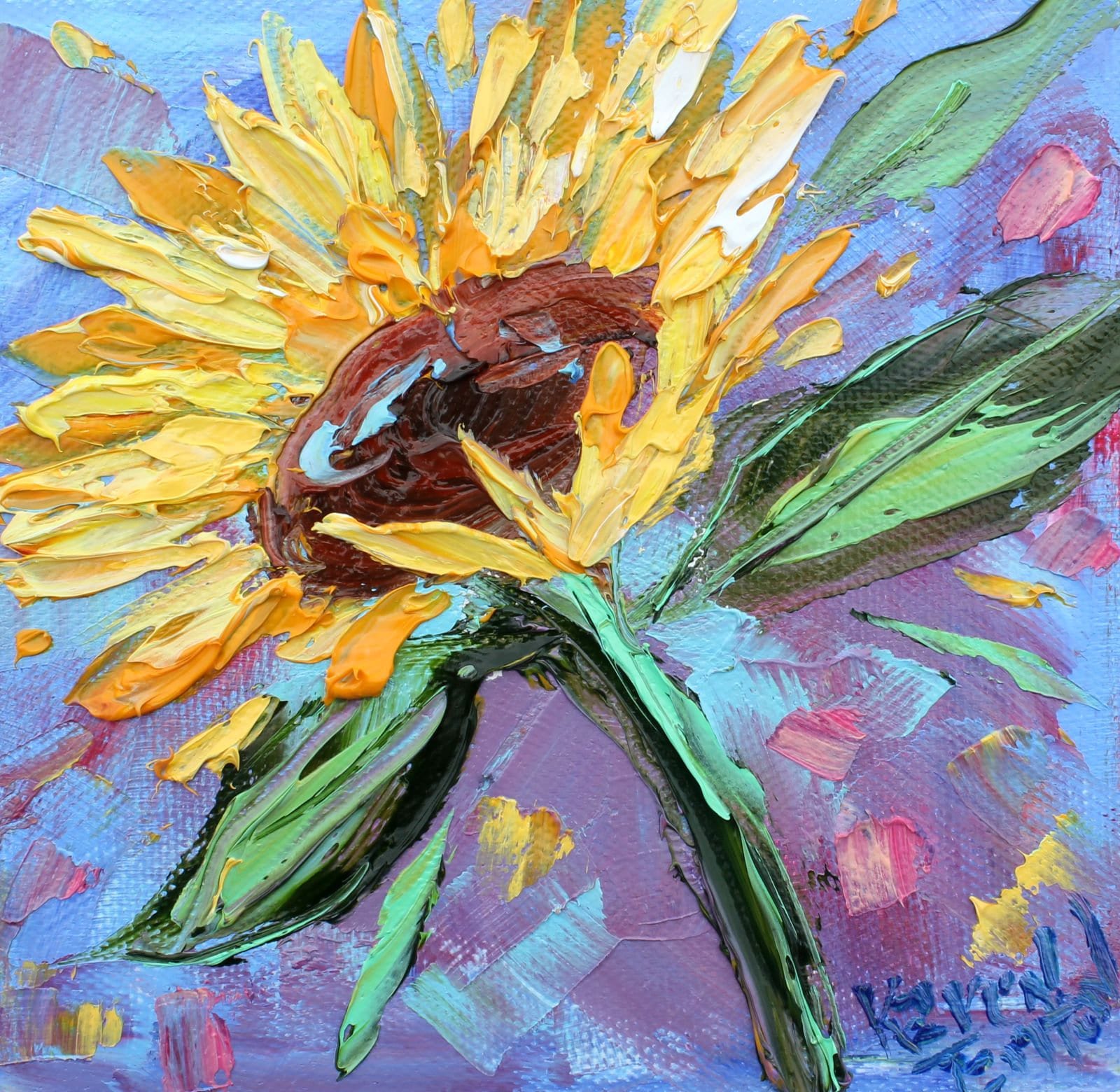 油絵 絵画 【sunflower】 Sunflower painting original oil palette knife impressionism on