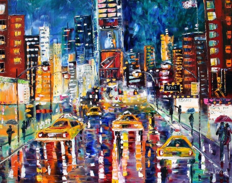 Custom New York painting, Original Oil Painting, Commission, Times Square palette knife impasto fine art on canvas by Karen Tarlton image 1