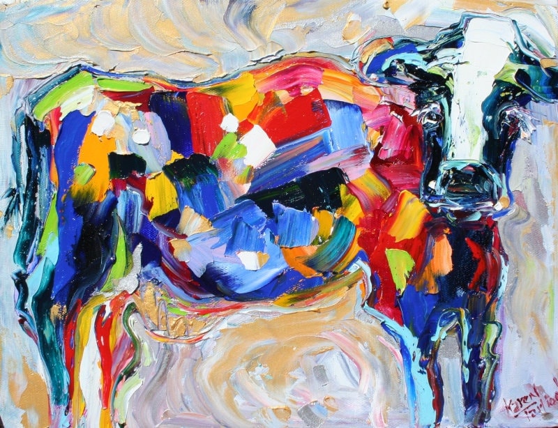 Fine Art Print on watercolor paper, cow fauvism, made from image of past  painting by Karen Tarlton - modern impressionism palette knife