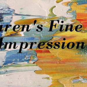 May include: Abstract painting in shades of blue, red, yellow, and green. The text "Karen's Fine Art Modern Impressionism in Oils" is visible in the center of the image.