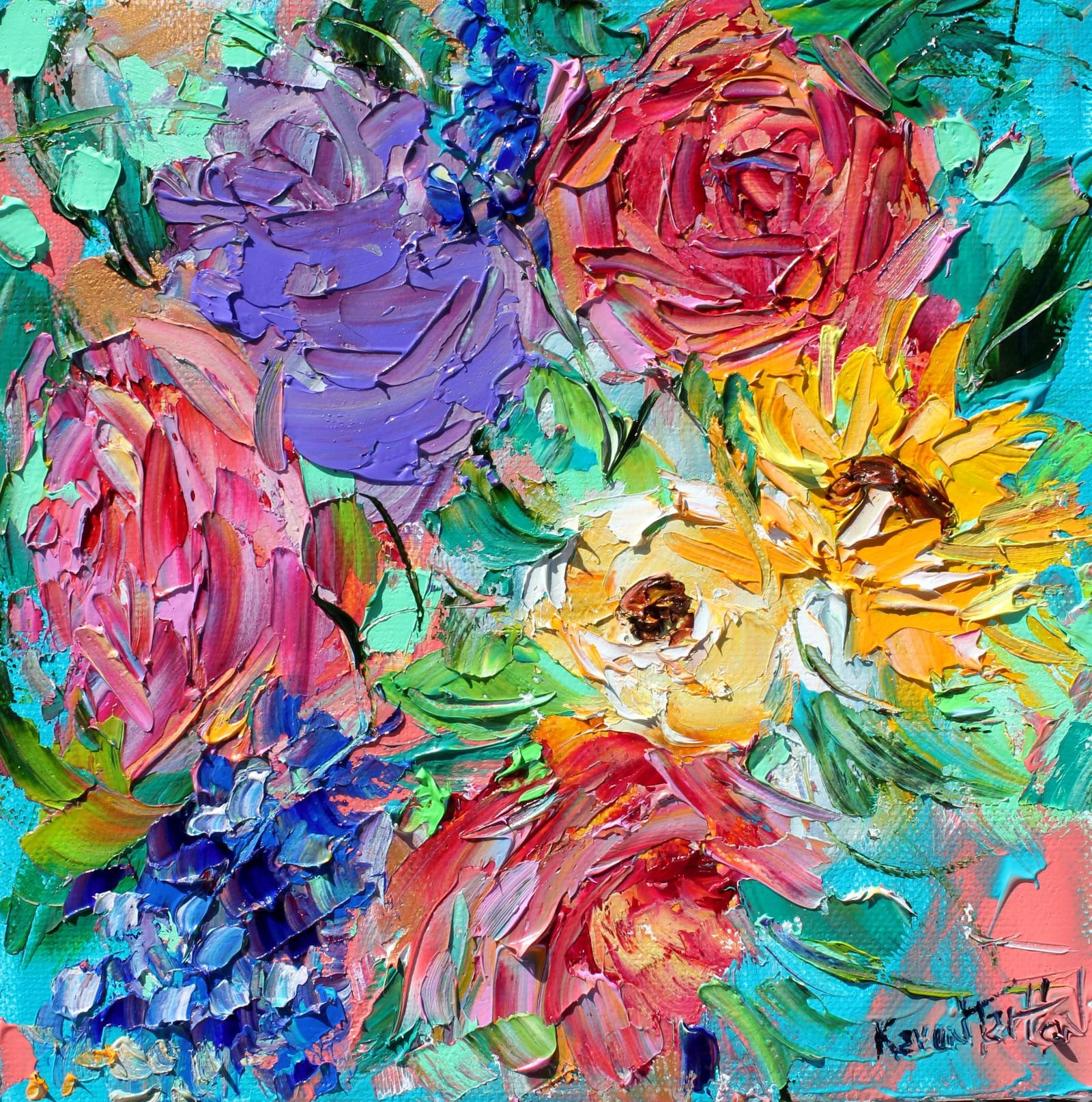 Flower Bouquet smooth print on canvas made from image of past painting Flower Bouquet smooth print on canvas made from image of past painting