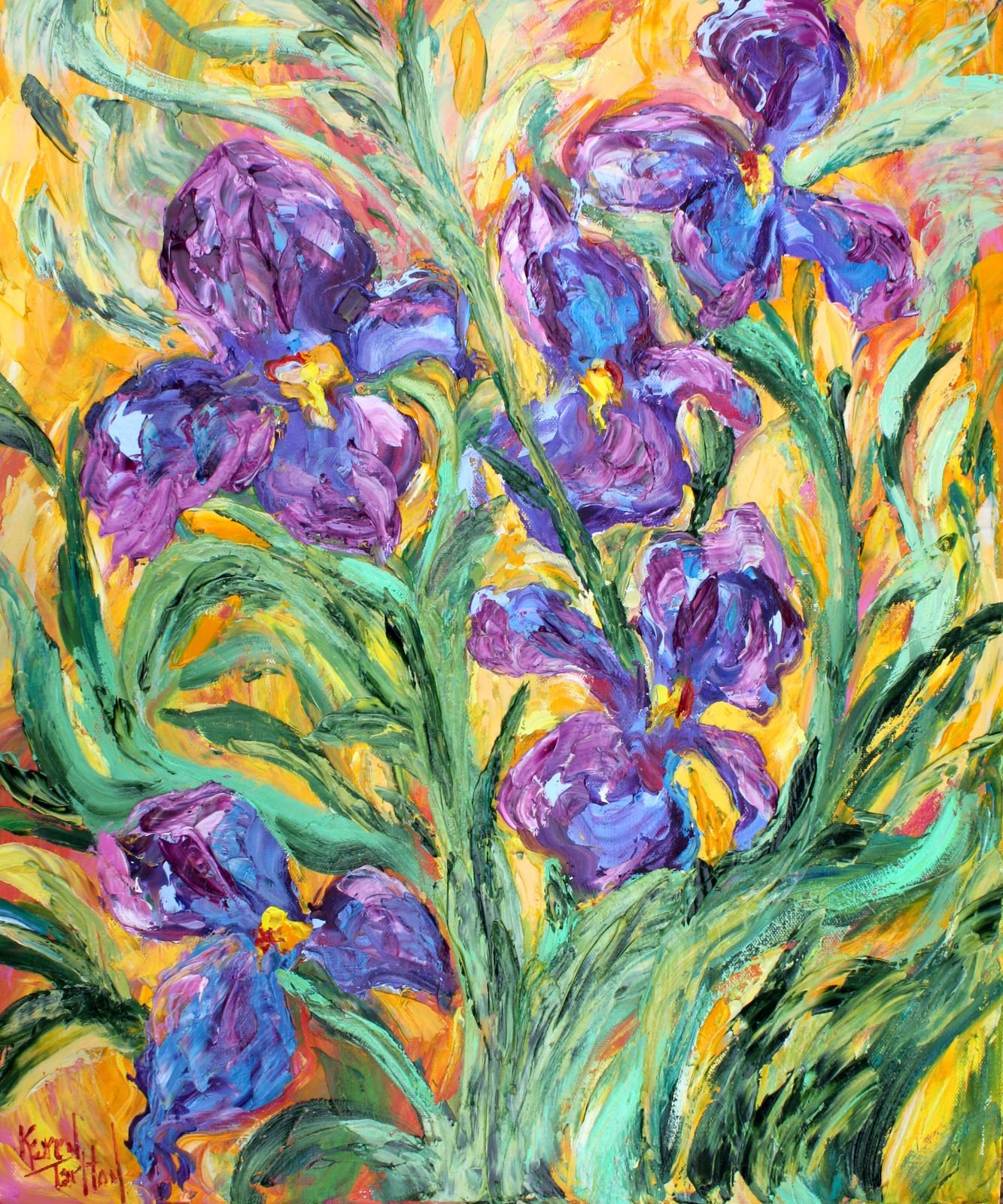 Iris Flowers painting Original oil palette knife impressionism on ...