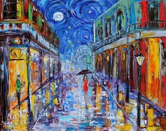 New Orleans Print on watercolor paper made from image of past painting New Orleans Starry Night Moon - print by Karen Tarlton