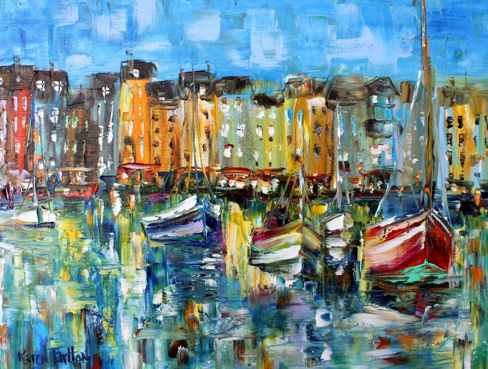 Honfleur France waterfront painting, original oil, on canvas palette ...