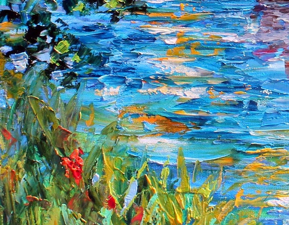 Sunrise Lake Painting, Original Oil Landscape Art, Impressionism