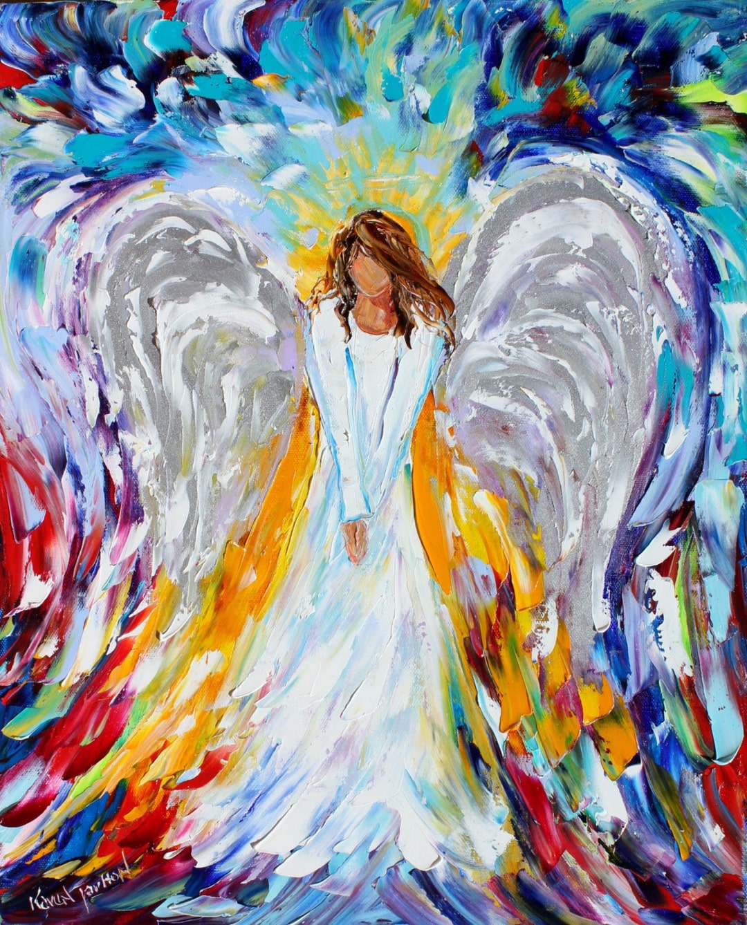 Angel of Goodwill Print: Colorful Impressionist Art on Watercolor