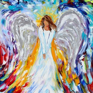 Angel print on watercolor paper made from image of past painting image by Karen Tarlton - Angels of Goodwill Print