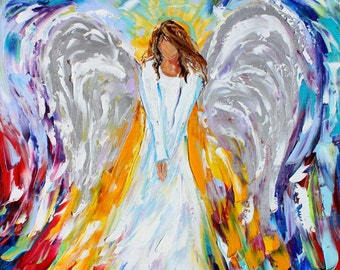 Angel print on watercolor paper made from image of past painting image by Karen Tarlton - Angels of Goodwill Print