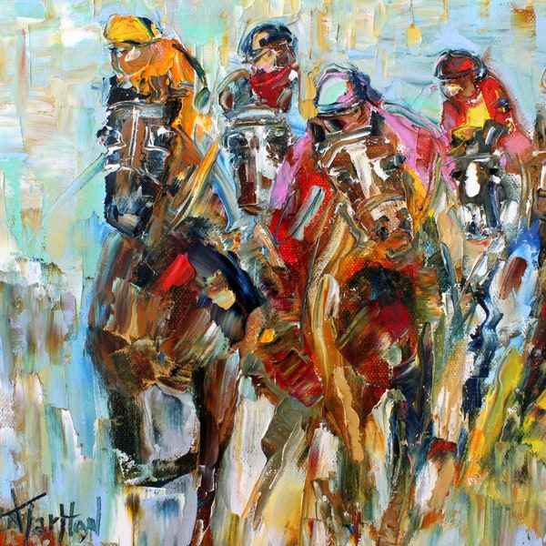 Kentucky Derby Print, Churchill Downs horse race art on watercolor paper,  made from image of past painting by Karen Tarlton