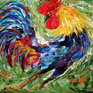 Commission ROOSTER Original Oil painting MODERN PALETTE knife texture impressionism by Karen Tarlton image 2