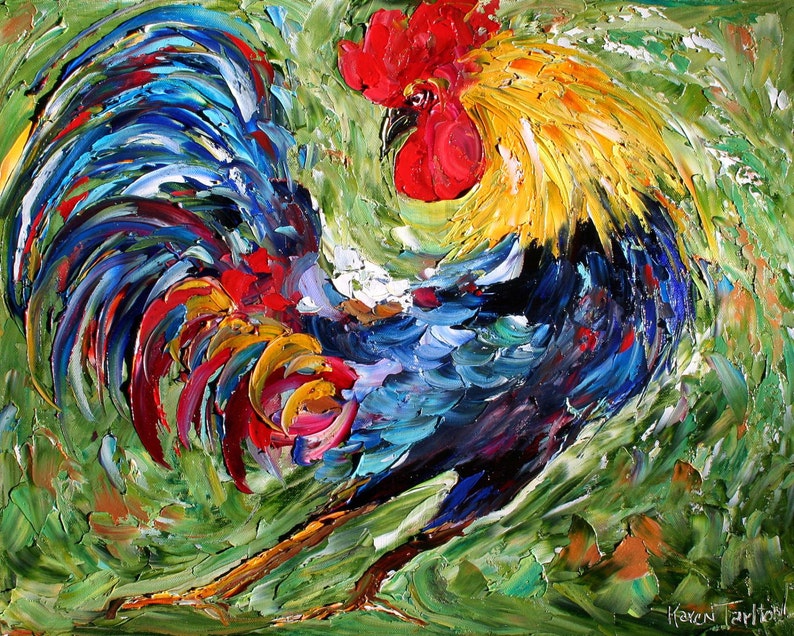 Commission ROOSTER Original Oil painting MODERN PALETTE knife texture impressionism by Karen Tarlton image 2