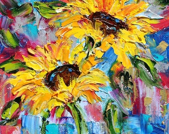 Sunflower Joy print made from image of past painting - printed on watercolor paper -  by Karen Tarlton fine art impressionism