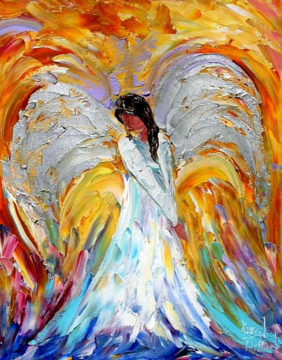 Angel Print: Colorful Impressionist Art on Watercolor Paper
